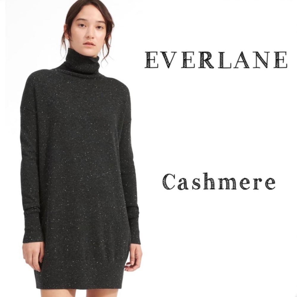 Everlane The Cashmere Turtleneck Mini Sweater Dress in Donegal Gray Size S